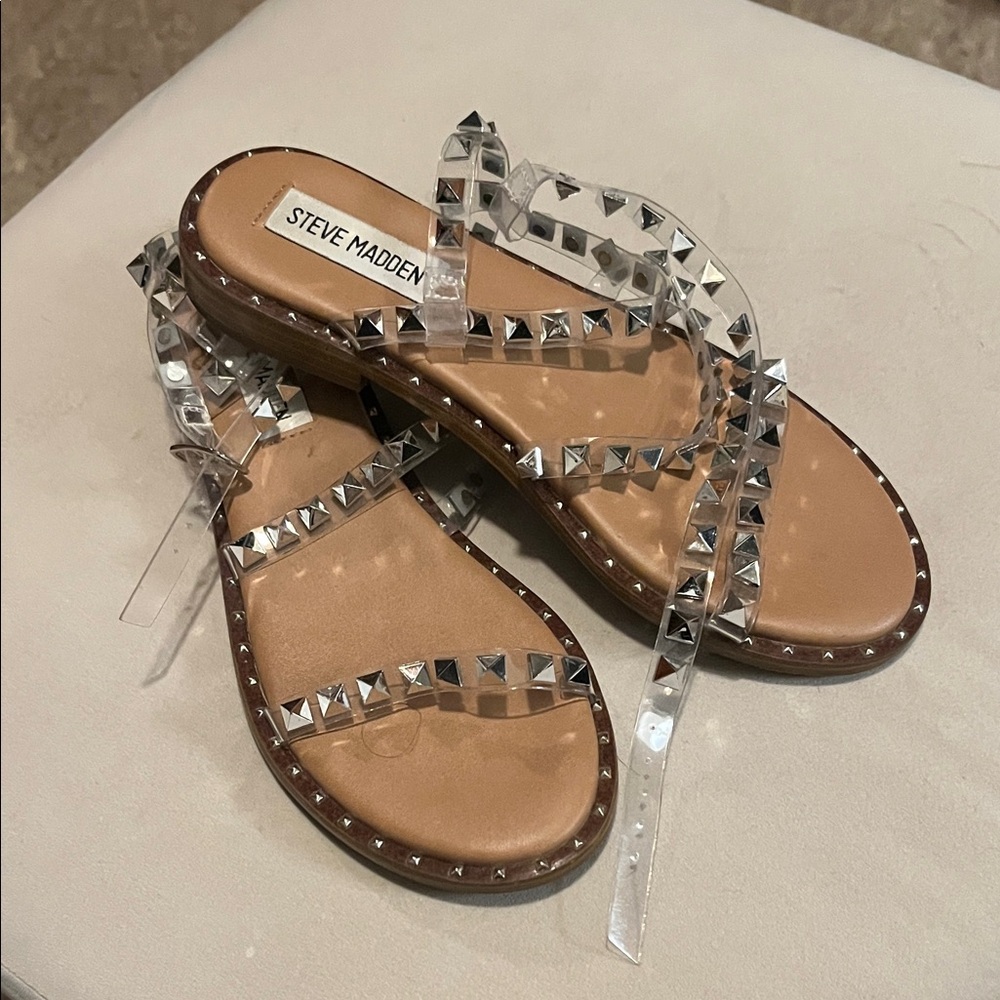 Steve Madden Clear Sandals with Silver Studs